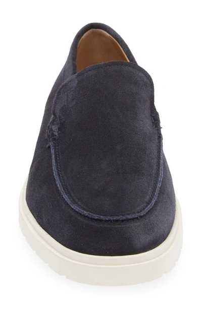 Tod's Blue Suede Moccasin With White Rubber Sole In Blue