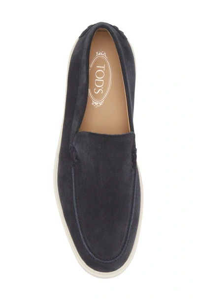 Tod's Blue Suede Moccasin With White Rubber Sole In Blue