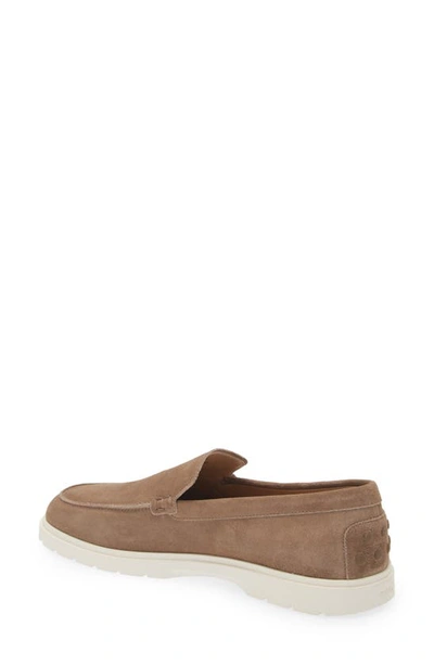 Tod's Logo Embossed Suede Loafers In Creta Chiaro