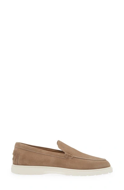 Tod's Logo Embossed Suede Loafers In Creta Chiaro