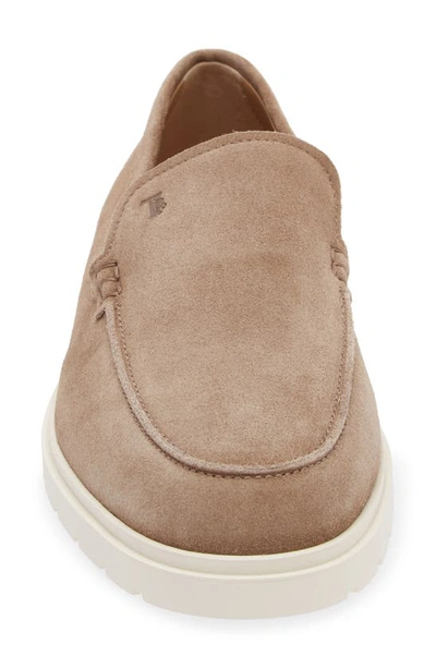 Tod's Logo Embossed Suede Loafers In Creta Chiaro