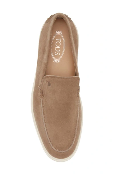 Tod's Logo Embossed Suede Loafers In Creta Chiaro