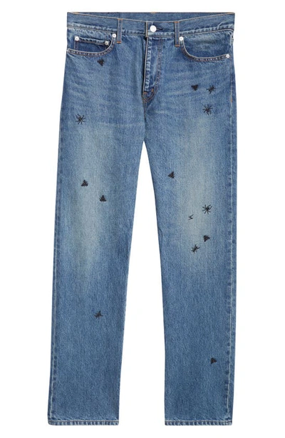 Shop Undercover Bug Embroidered Straight Leg Jeans In Light Blue Indigo