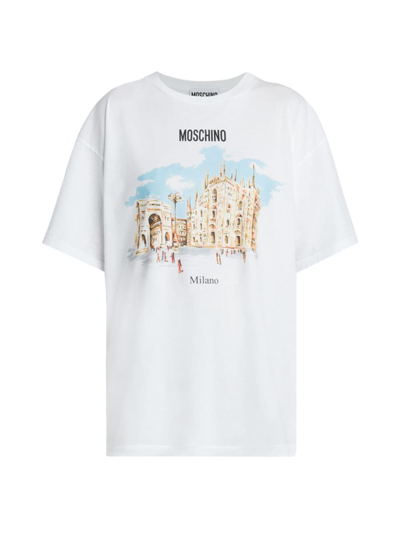 Shop Moschino Women's Milano Graphic Cotton T-shirt In Fantasy Print White