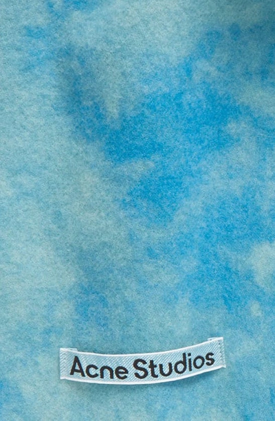 Shop Acne Studios Tie Dye Fringed Wool Scarf In Aqua Blue