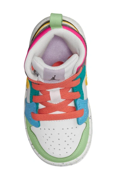 Shop Jordan Kids'  1 Special Edition Mid Sneaker In White/ Taxi/ Shadow/ Pink