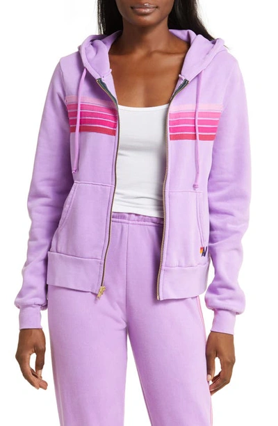 Shop Aviator Nation 5-stripe Zip Hoodie In Neon Purple/ Pink