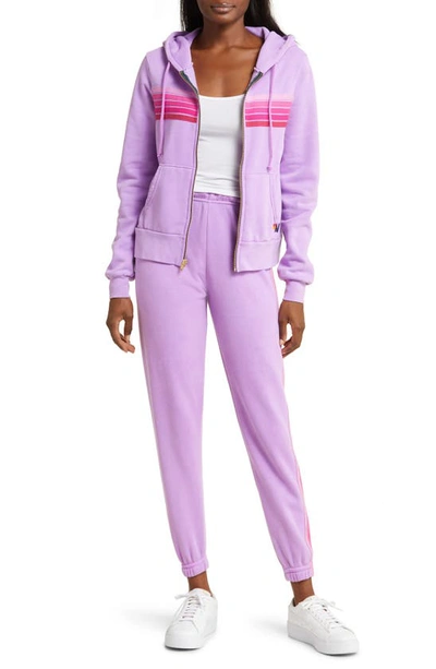 Shop Aviator Nation Stripe Sweatpants In Neon Purple/ Pink