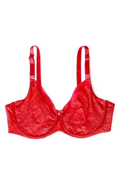 Curvy Couture No-show Lace Underwire Unlined Bra In Diva Red