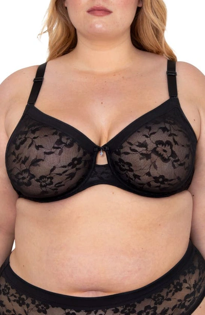 Shop Curvy Couture No-show Lace Underwire Unlined Bra In Black Hue