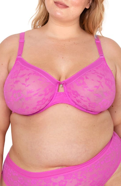 Shop Curvy Couture No-show Lace Underwire Unlined Bra In Flirt