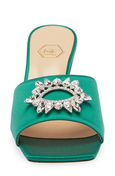 Shop Nalebe Aurum Embellished Slide Sandal In Emerald Green