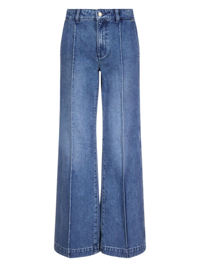 Shop Michael Michael Kors Women's Pintuck Wide-leg Jeans In Dusk Blue Wash