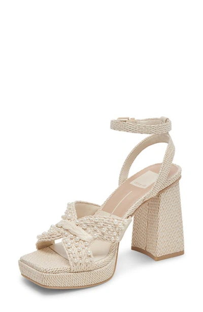 Shop Dolce Vita Aries Imitation Pearl Ankle Strap Platform Sandal In Vanilla Pearls