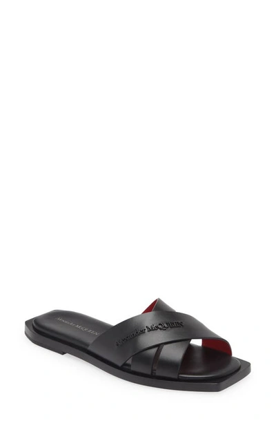Shop Alexander Mcqueen Slash Slide Sandal In Black/ Lust Red