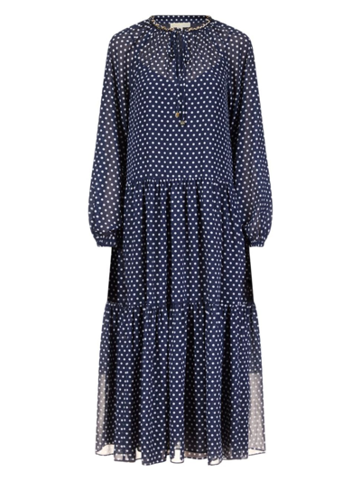 Shop Michael Michael Kors Women's Polka-dot Tiered Maxi Dress In Midnight Blue