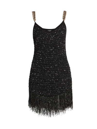 Shop Balmain Women's Metallic Tweed Chain Minidress In Black Gold