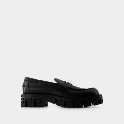 Shop Versace Greca Border Rubber Sole Loafer -  - Leather - Black