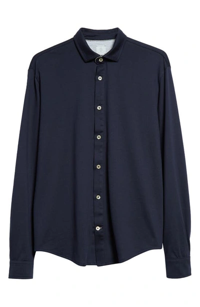 Eleventy Dandy Jersey Button-up Shirt In Navy