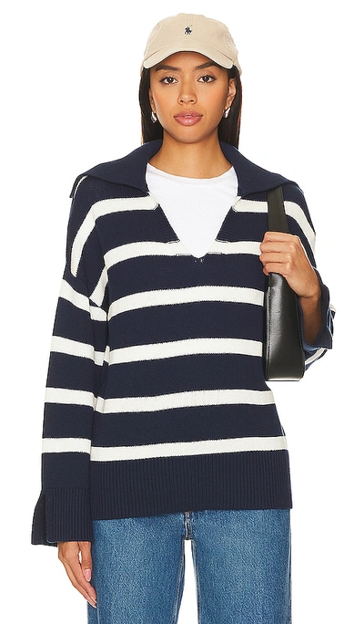 Shop 525 Meredith Stripe Polo Pullover Sweater In Dark Blue Multi