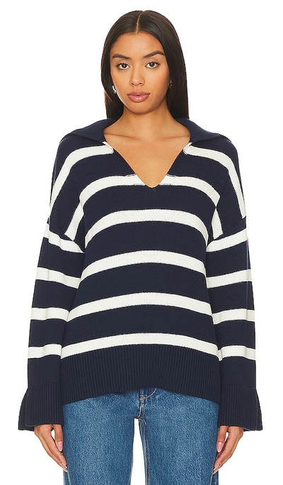 Shop 525 Meredith Stripe Polo Pullover Sweater In Dark Blue Multi