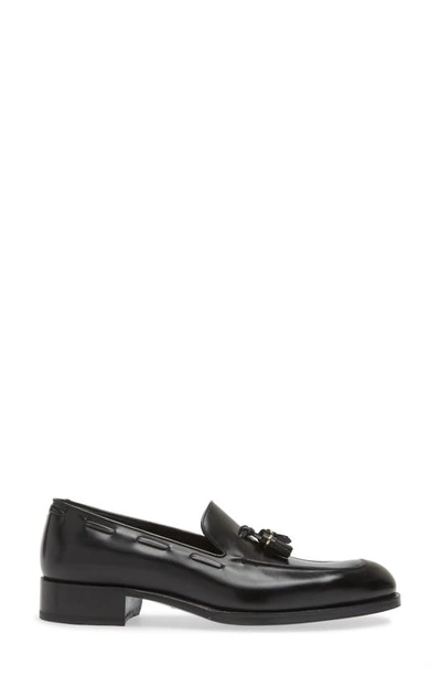Tom Ford Burnished Leather Edgar Tassel Loafers In Black