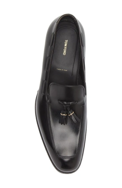 Tom Ford Burnished Leather Edgar Tassel Loafers In Black