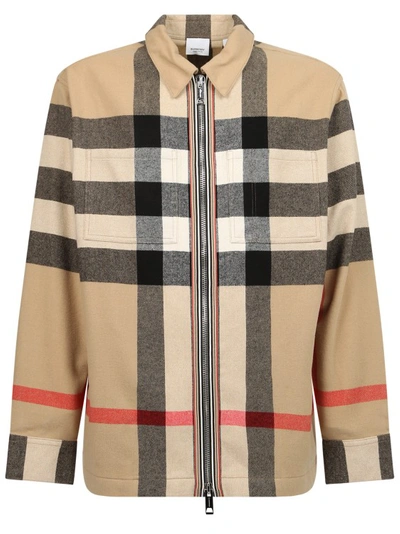 Shop Burberry Check Wool Shirt In Brown