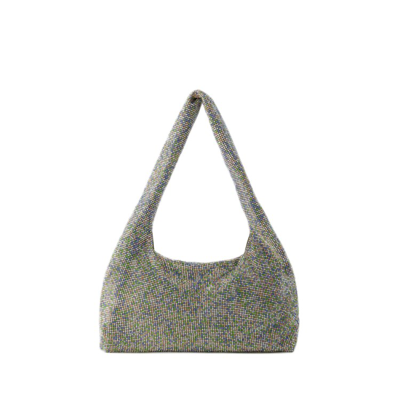 Shop Kara Crystal Armpit Bag - Brass - Metallic In Grey