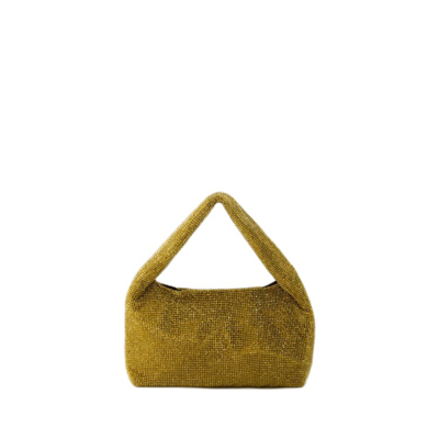 Shop Kara Mini Crystal Armpit Bag - Brass - Gold