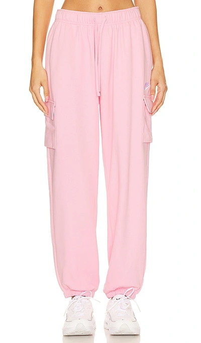 Shop Nike Club Fleece Cargo Sweatpants In Medium Soft Pink & White