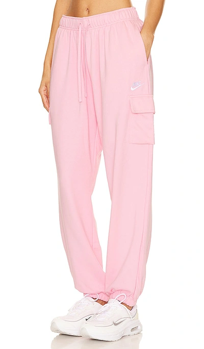 Shop Nike Club Fleece Cargo Sweatpants In Medium Soft Pink & White