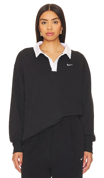 Shop Nike Essential Oversized Long Sleeve Polo In Black & White
