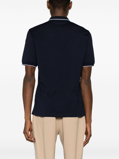 Shop Brunello Cucinelli Logo Cotton Polo Shirt In Blue