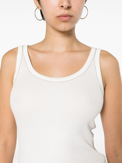 Shop Fabiana Filippi Ribbed Cotton Sleeveless Top In White