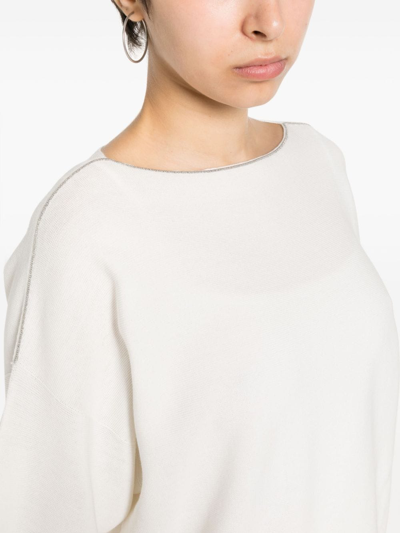 Shop Fabiana Filippi Organic Cotton Boat-neck Sweater In White