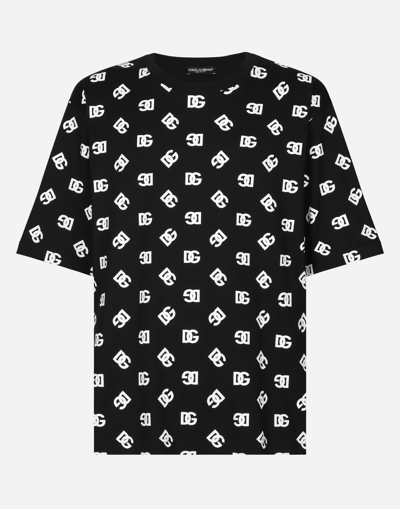 Shop Dolce & Gabbana Short-sleeved Cotton T-shirt With Dg Monogram In Black