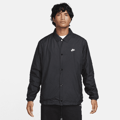 Nike Club Coaches Jacket Mensblack Relaxed Fit Drawcord Hem Snap Front Fts852 In Black