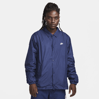 Nike Club Coaches Jacket Mens Navy Relaxed Fit Drawcord Hem Snap Front Fts922 In Blue