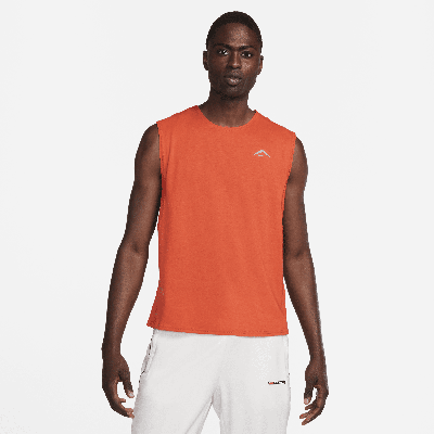 Shop Nike Men's Solar Chase Dri-fit Sleeveless Running Top In Orange