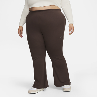 Shop Nike Women's  Sportswear Chill Knit Tight Mini-rib Flared Leggings (plus Size) In Brown