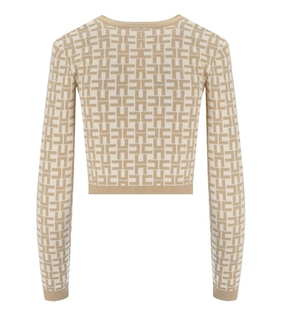 Shop Elisabetta Franchi Monogram Butter Beige Cropped Cardigan