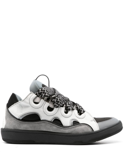 Shop Lanvin Curb Leather Sneakers In Grey