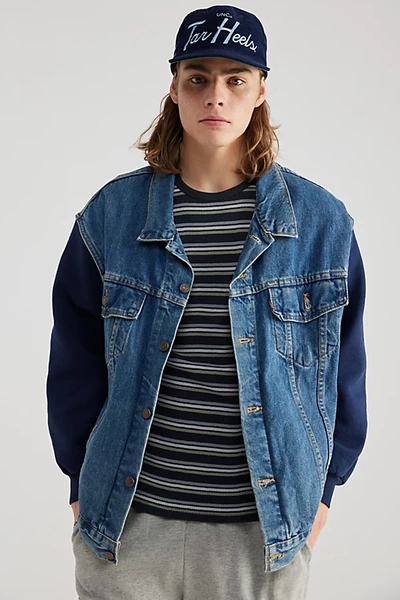 Shop Urban Renewal Remade Sweatshirt Sleeve Denim Jacket In Blue, Men's At Urban Outfitters