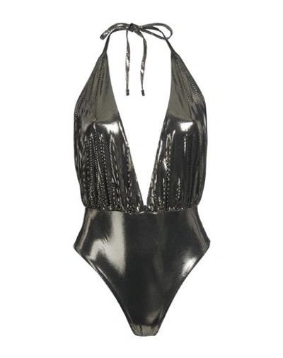 Shop Balmain Draped Swimsuit Woman One-piece Swimsuit Platinum Size 14 Polyamide, Elastane In Grey