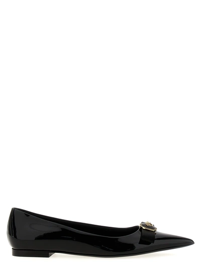 Shop Versace Gianni Ribbon Flat Shoes In Black