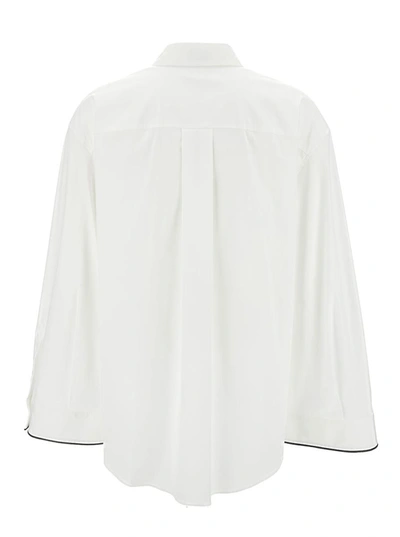 Shop Brunello Cucinelli Oversized White Shirt With Contrasting Hem In Cotton Blend Woman