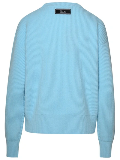 Shop Versace Light Blue Virgin Wool Sweater