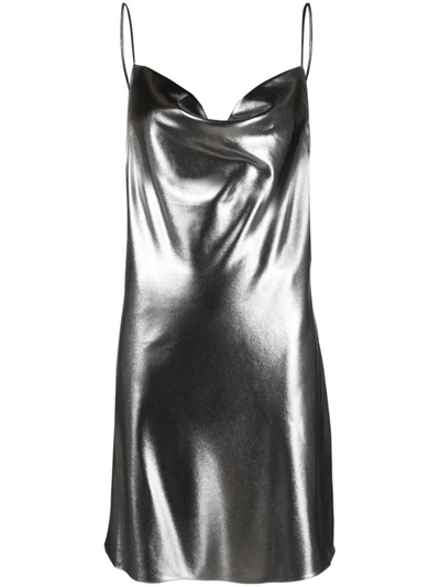 Shop Rotate Birger Christensen Rotate Metallic Mini Slip Dress In Silver