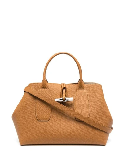Shop Longchamp Roseau  Handbag M In Brown